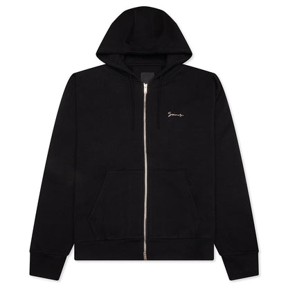 Fleece Zipped Hoodie with Hubert Objects Print- Black