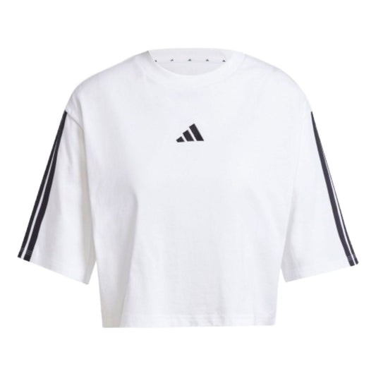 (WMNS) adidas Essentials 3-Stripes Cotton Loose T-Shirt Asia Sizing 'White Black' JD4999