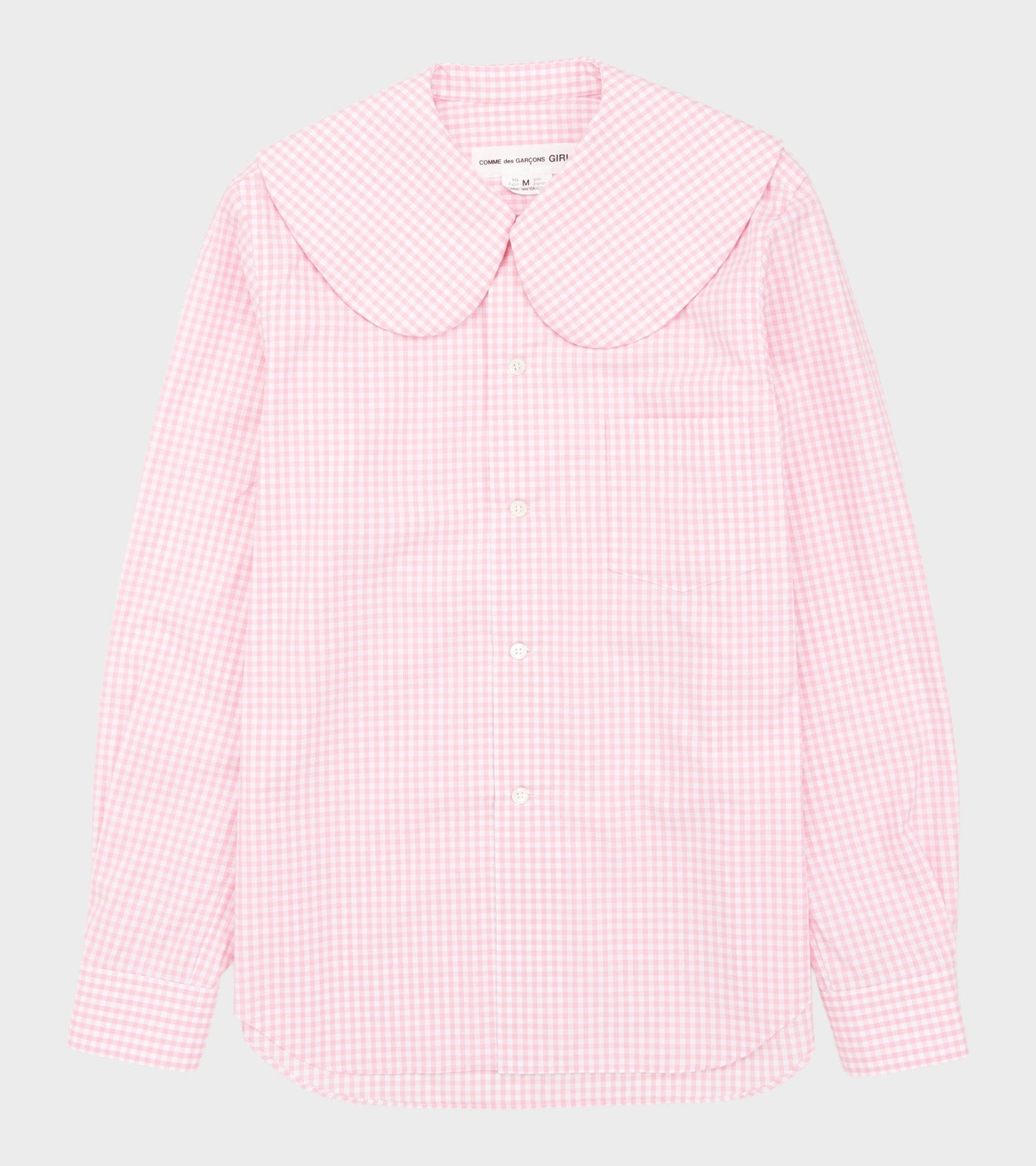 Big Round Collar Check Shirt Light Pink/White