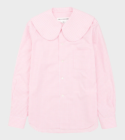 Big Round Collar Check Shirt Light Pink/White