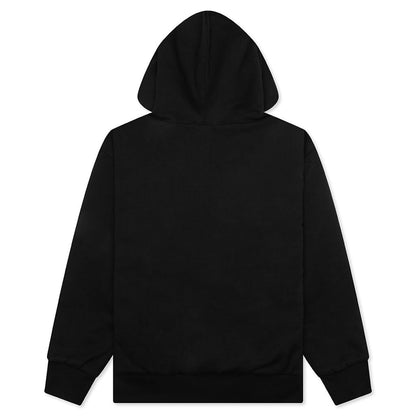 College Puffy Relaxed Fit Pullover Hoodie - Black