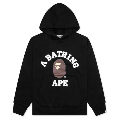 College Puffy Relaxed Fit Pullover Hoodie - Black