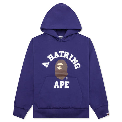 College Puffy Relaxed Fit Pullover Hoodie - Blue