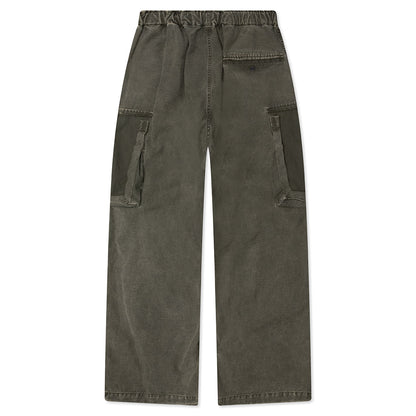 Cotton Satin Cargo Trousers - Dark Green