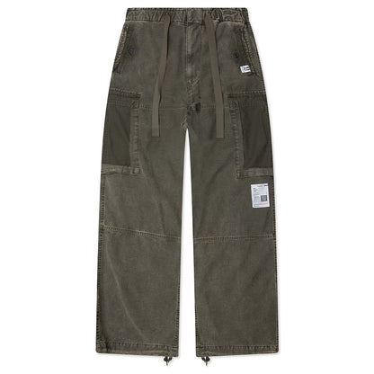 Cotton Satin Cargo Trousers - Dark Green