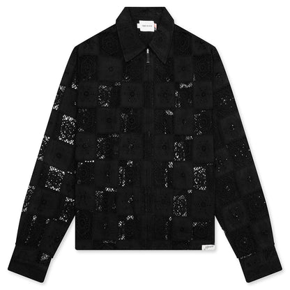 Crochet Full Zip Jacket - Black