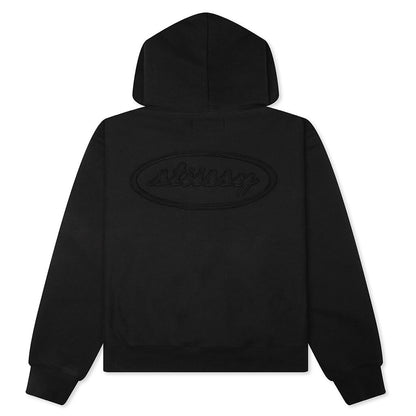 Cursive Applique Zip Hood - Black