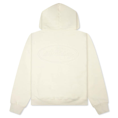 Cursive Applique Zip Hood - Natural
