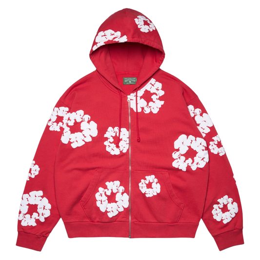 DENIM TEARS COTTON WREATH ZIP HOODIE RED