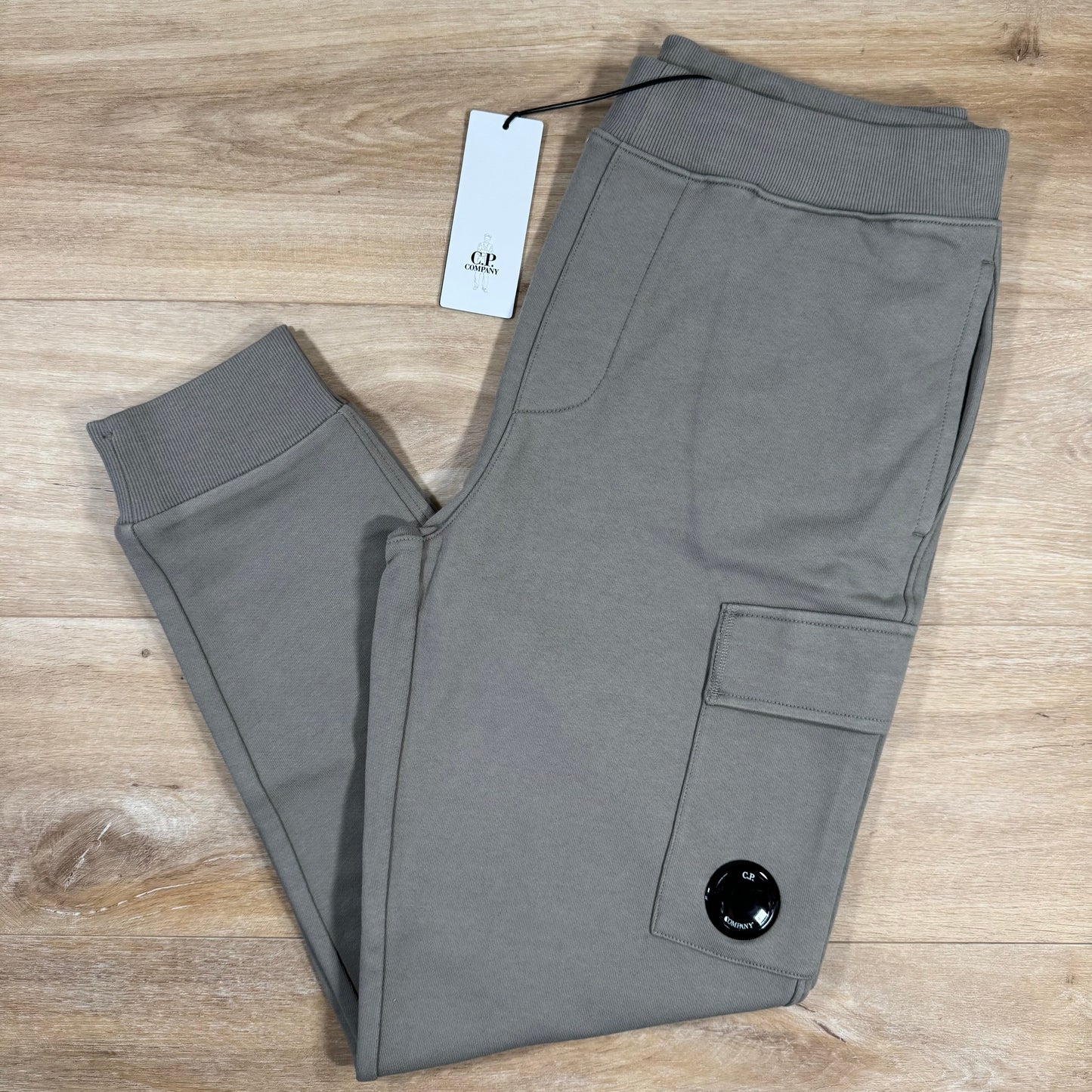 C.P. Company Diagonal Raised Fleece Lens Sweatpants in Fungi Grey