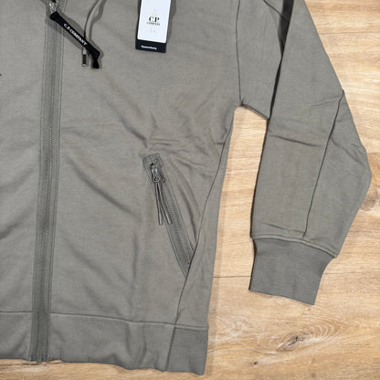 C.P. Company Diagonal Raised Fleece Goggle Hoodie in Fungi Grey
