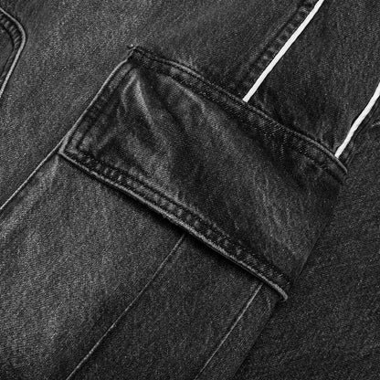 Denim Track Logo Cargo Pants - Dark Wash