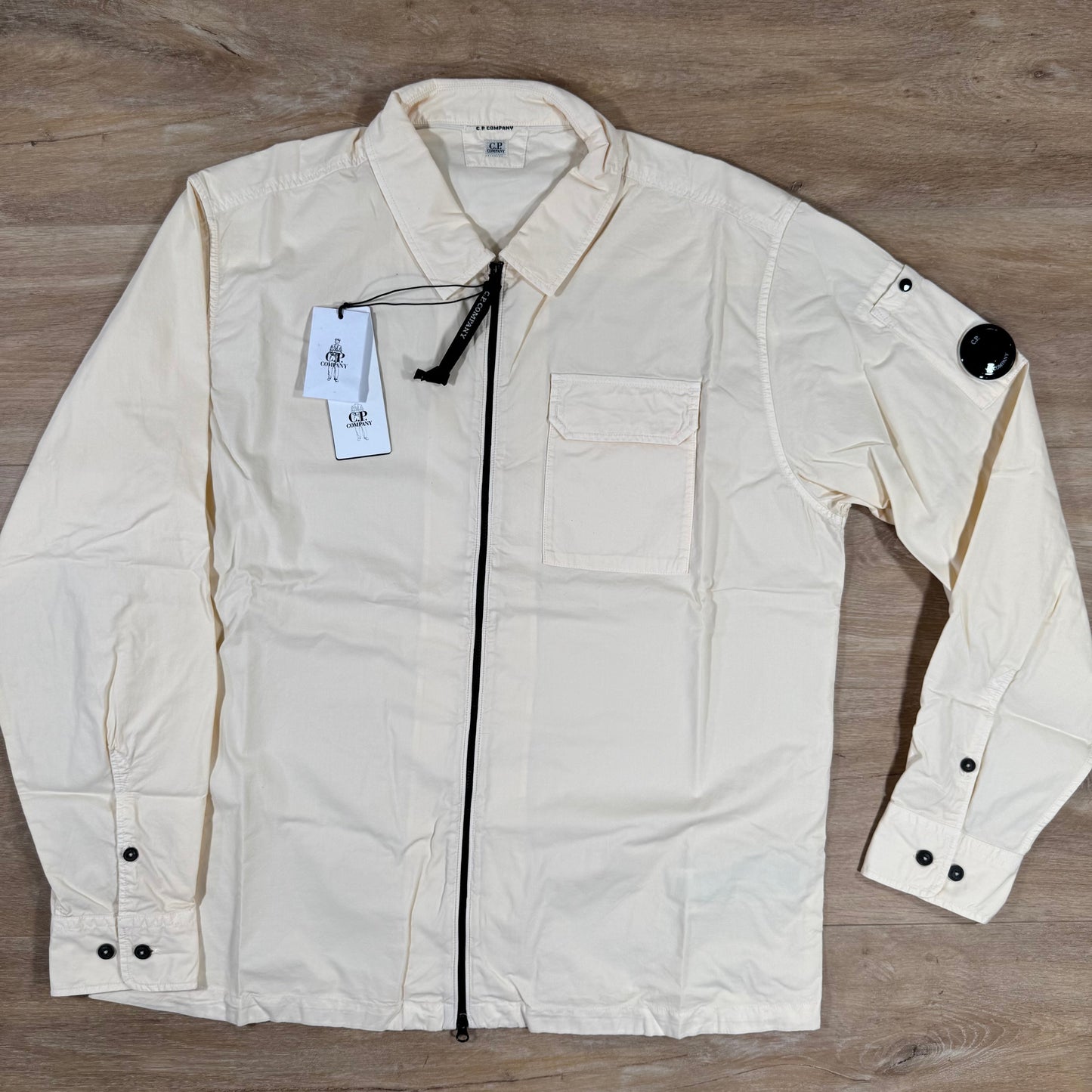C.P. Company Organic Gabardine Lens Overshirt in Pistachio Shell