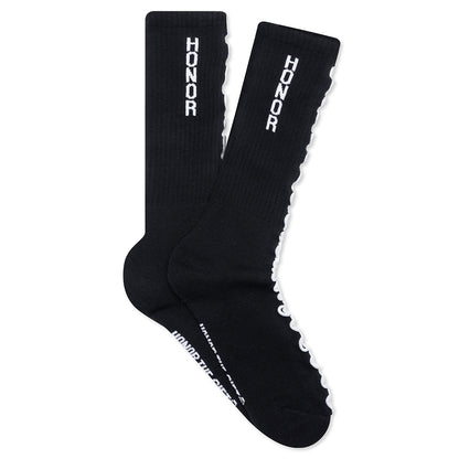 Embroidery Edge Ribbed Sock - Black