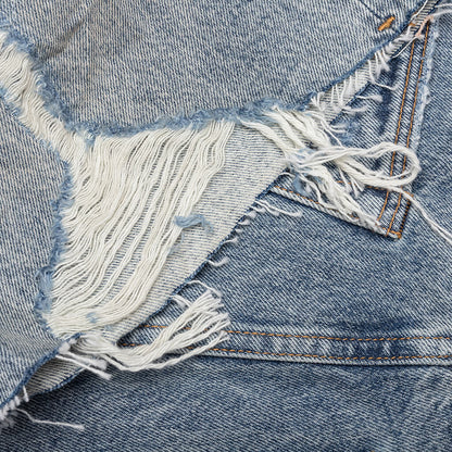 Faros Rip Patched Shorts - Light Indigo