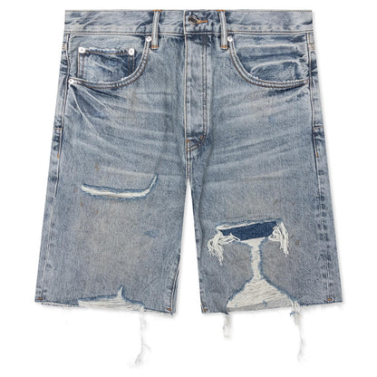 Faros Rip Patched Shorts - Light Indigo