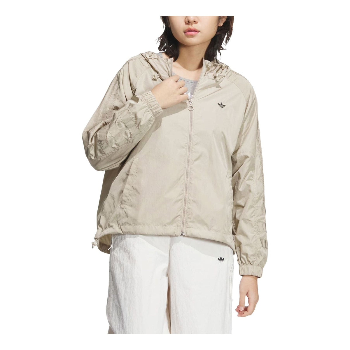 (WMNS) adidas Fat 3-Stripes Windbreaker Asia Sizing 'Wonder Beige' JD6382