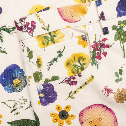Floral Beaded Baggy Jean - Pressed Flower