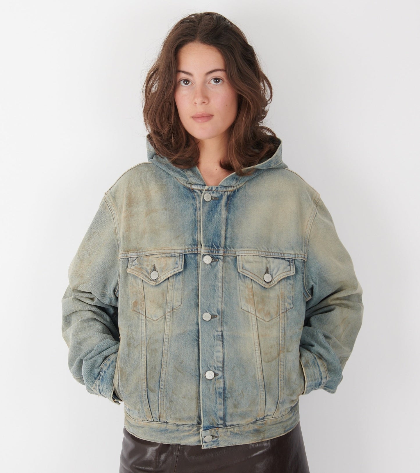 Hooded Denim Jacket Mid Blue