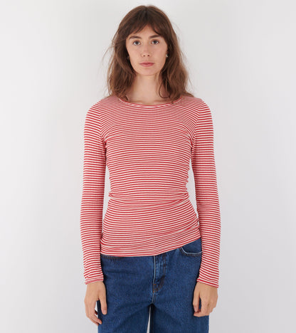 101 Rib Fine Stripe Ecru/Red