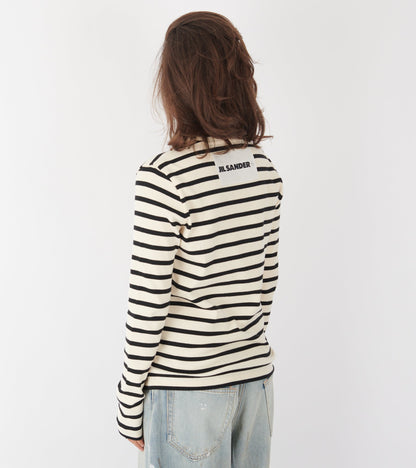 Ribbed Cotton Jersey Stripe L/S T-shirt Bluejay