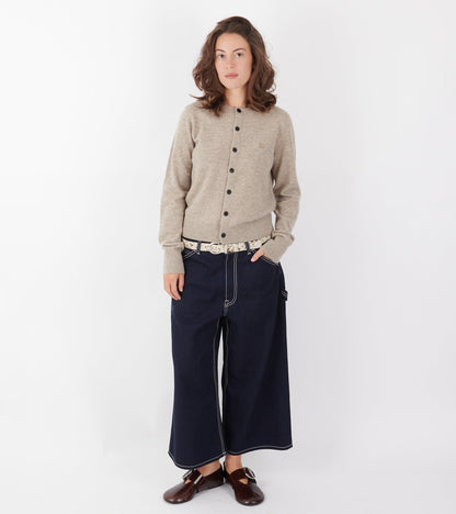 Face Logo Wool Cardigan Greige Melange