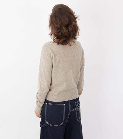 Face Logo Wool Cardigan Greige Melange
