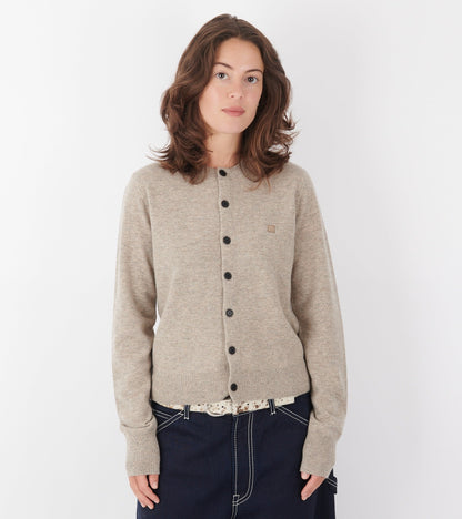 Face Logo Wool Cardigan Greige Melange
