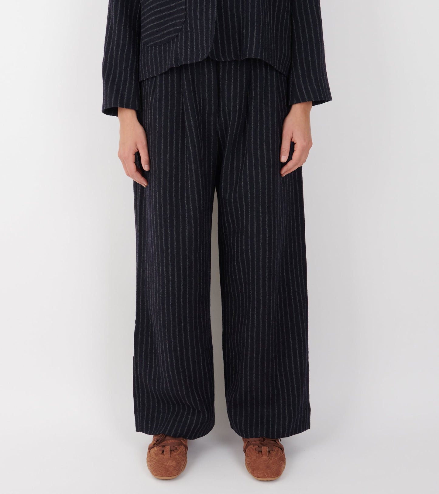 Japanese Striped Boucle Mara Trouser Navy/Grey