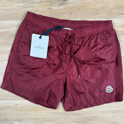 Moncler Logo Patch Swim Shorts in Burgundy