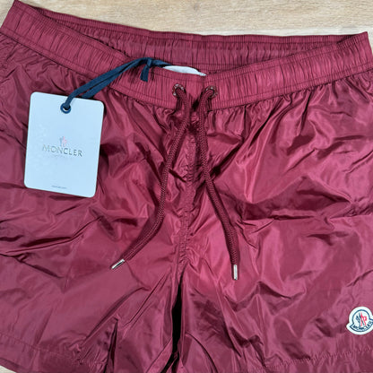 Moncler Logo Patch Swim Shorts in Burgundy