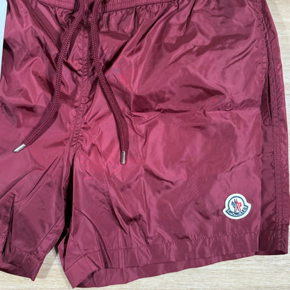 Moncler Logo Patch Swim Shorts in Burgundy