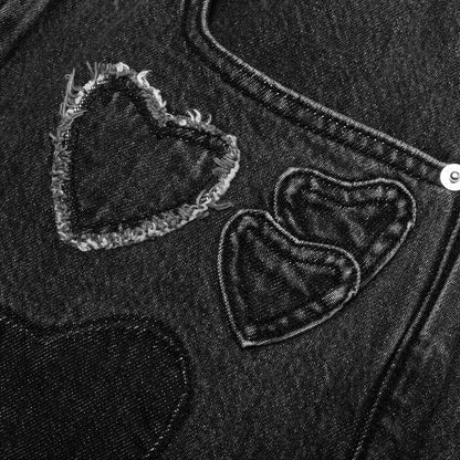Heart Patchwork Jeans - Heart Charcoal Wash