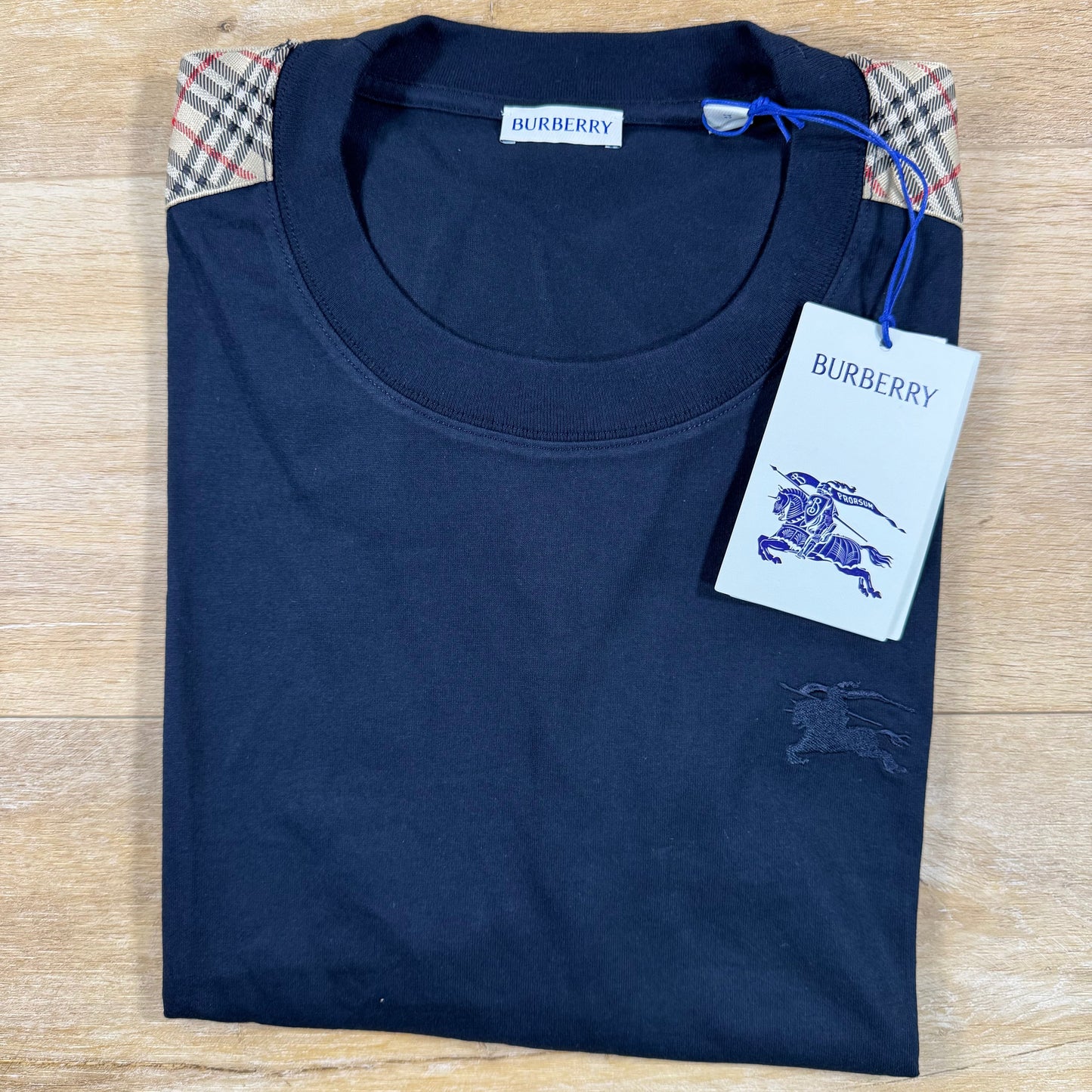 Burberry Check Trim T-Shirt in Navy