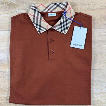 Burberry Cody Check Collar Polo Shirt in Ginger Brown