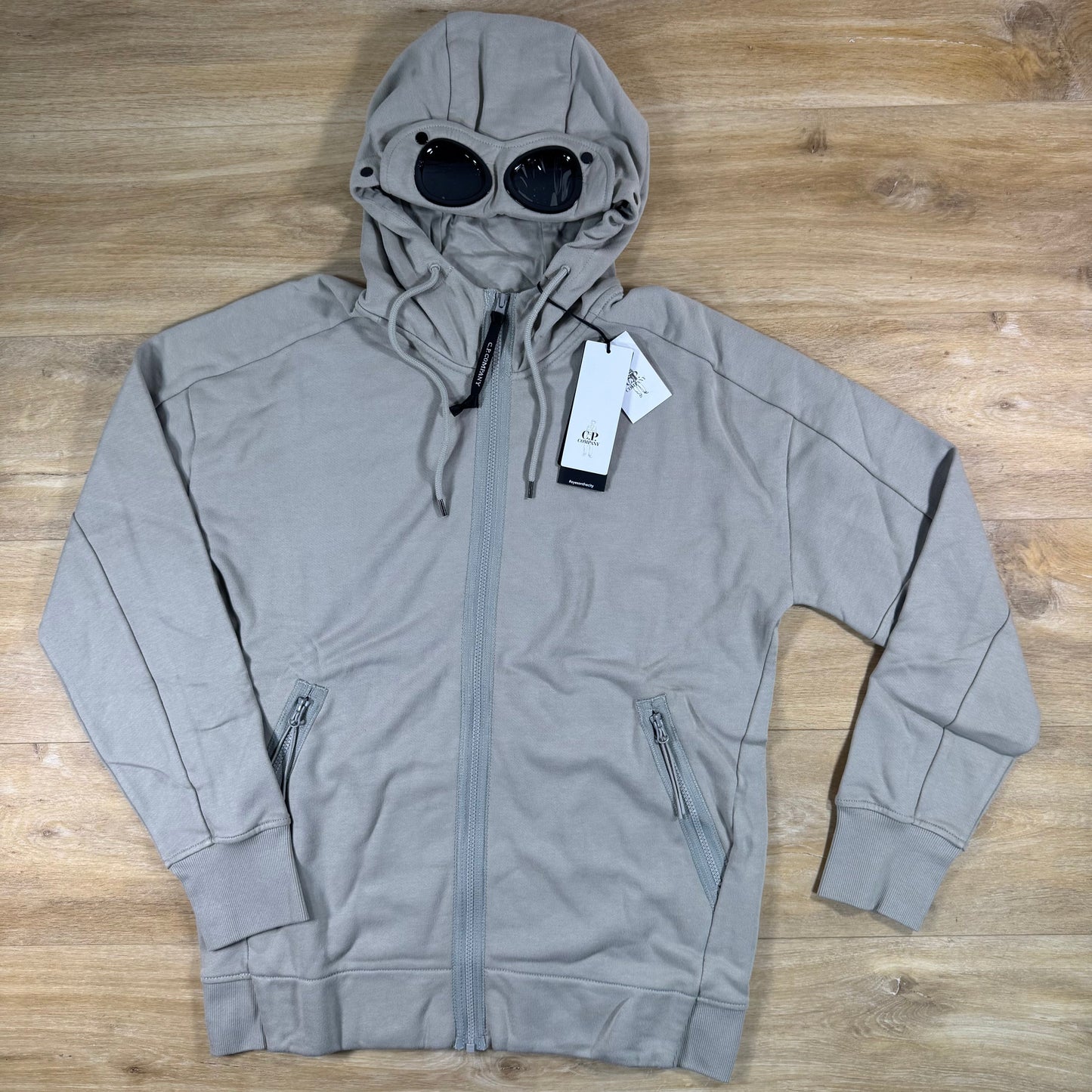 C.P. Company Diagonal Raised Fleece Goggle Hoodie in Dove
