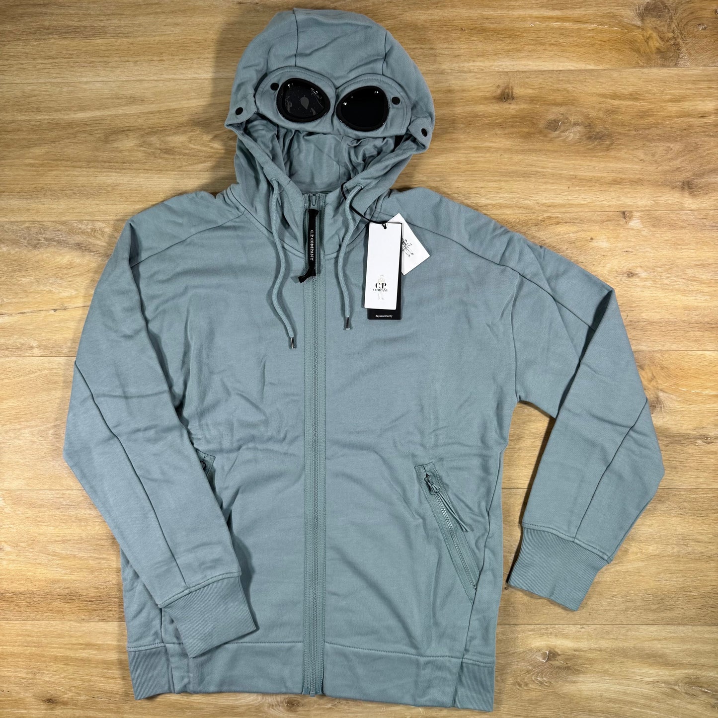 C.P. Company Diagonal Raised Fleece Goggle Hoodie in Silver Blue