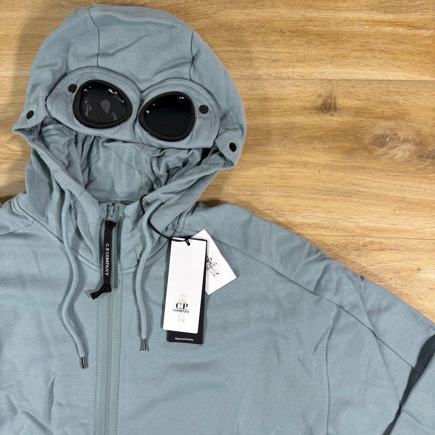 C.P. Company Diagonal Raised Fleece Goggle Hoodie in Silver Blue