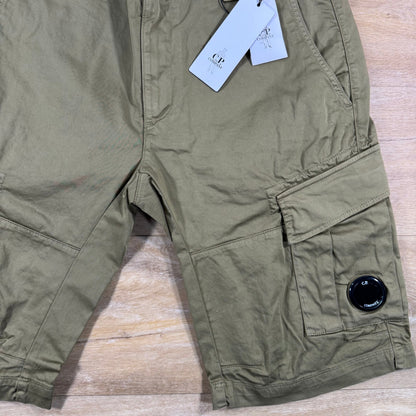 C.P. Company Stretch Sateen Cargo Lens Shorts in Dried Herb - Green