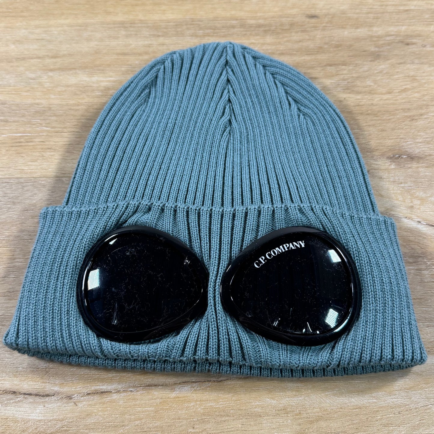 C.P. Company Cotton Goggle Beanie in Silver Blue