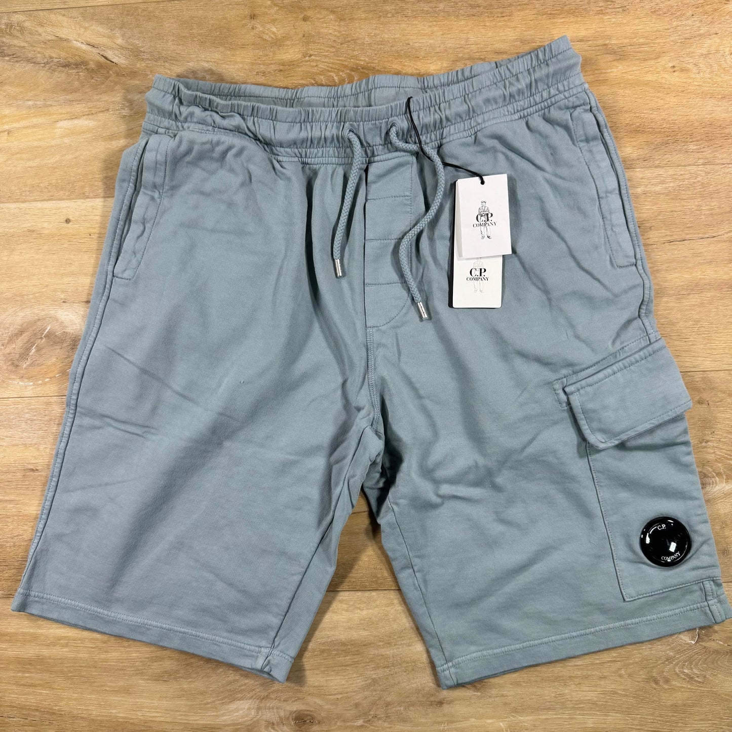 C.P. Company Light Fleece Cargo Lens Shorts in Silver Blue