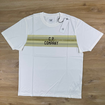C.P. Company Striped Detail T-Shirt in Gauze White