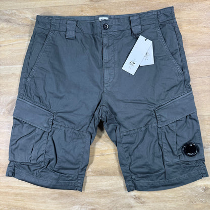 C.P. Company Stretch Sateen Cargo Lens Shorts in Gunmetal - Grey