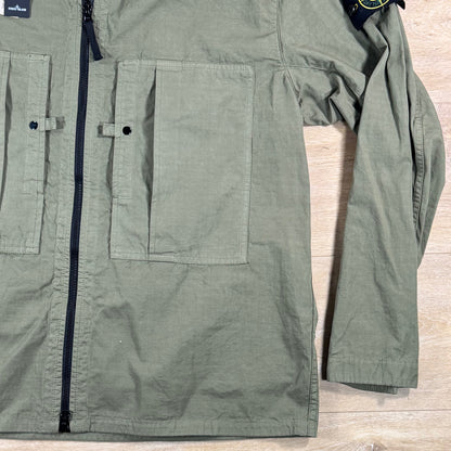 Stone Island Mercerised Cotton Ripstop Overshirt in Military Green