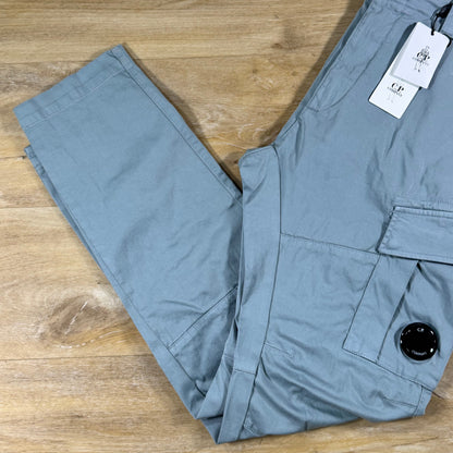 C.P. Company Stretch Sateen Ergonomic Lens Cargo Pants in Silver Blue