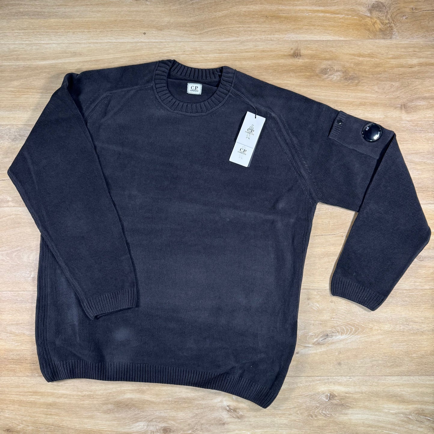 C.P. Company Cotton Chenille Crewneck Lens Sweater in Black