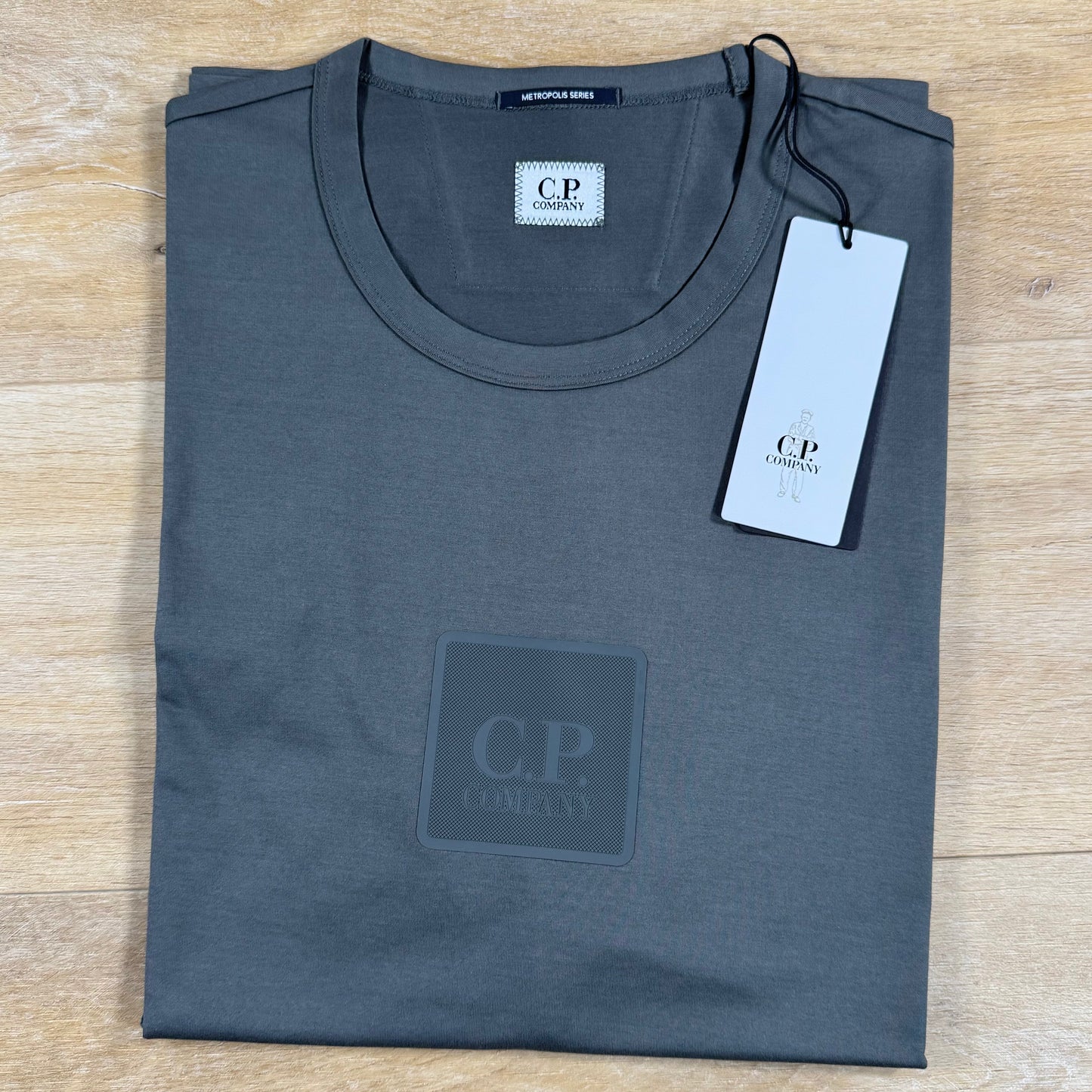 C.P. Company Metropolis Series Square Logo T-Shirt in Gunmetal - Grey