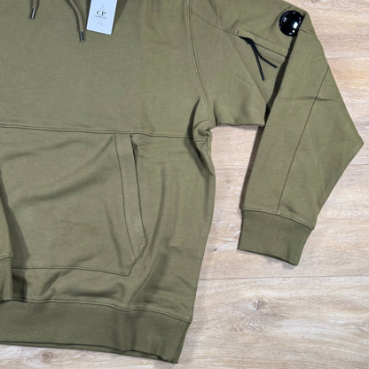 C.P. Company Diagonal Raised Fleece Lens Hoodie in Dried Herb - Green