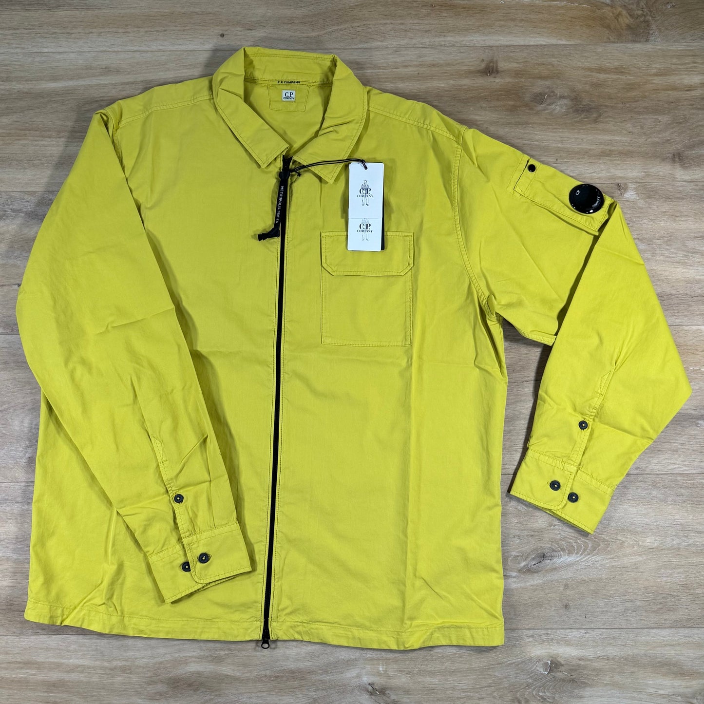 C.P. Company Organic Gabardine Lens Overshirt in Antique Moss - Yellow