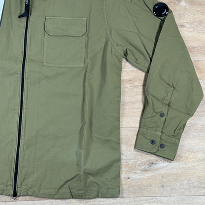C.P. Company Organic Gabardine Lens Overshirt in Dried Herb - Green